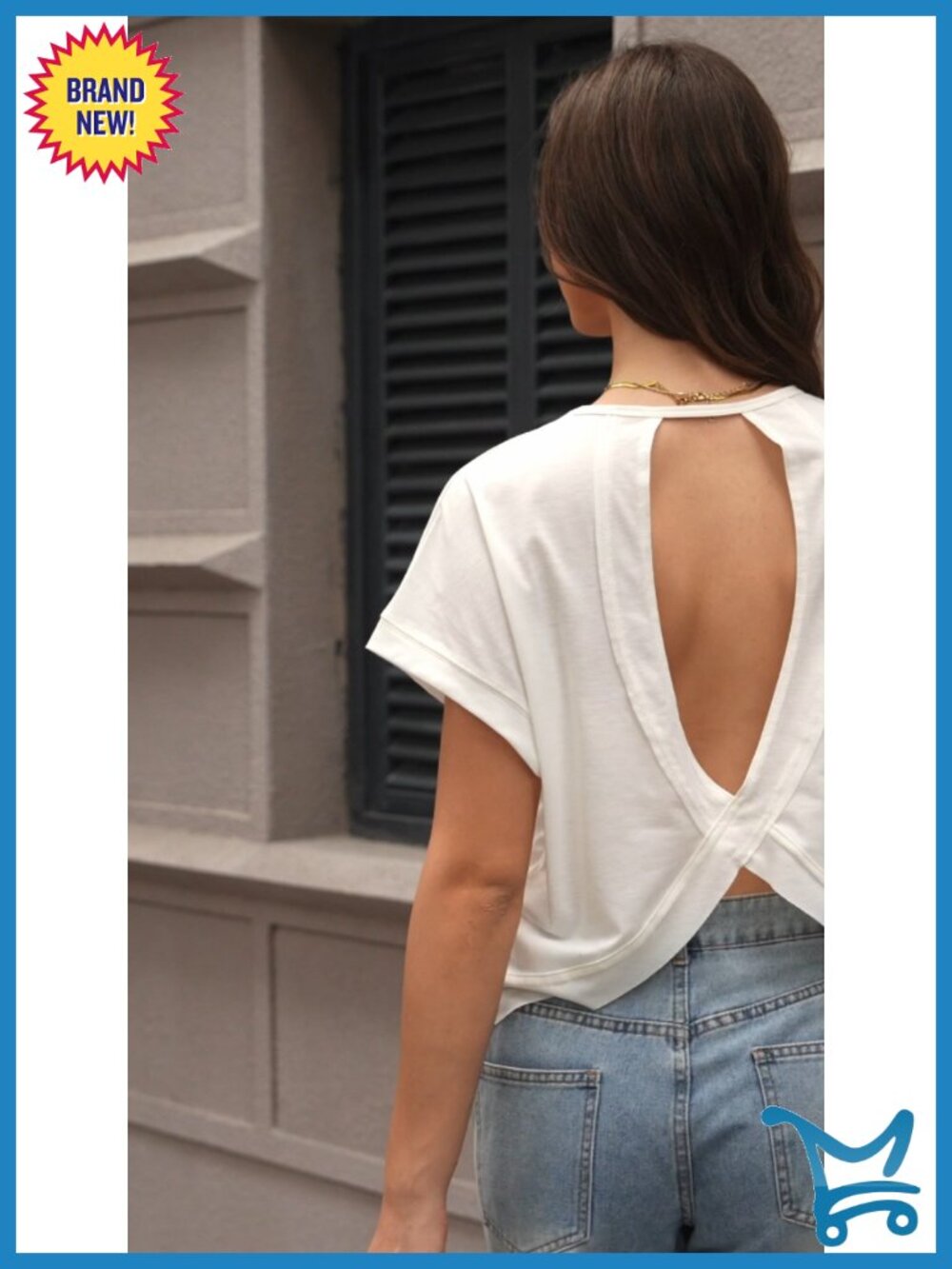 2-Pack Open Back Criss Cross T-Shirts Crewneck Short Sleeve Backless Tee - Picture 5 of 5